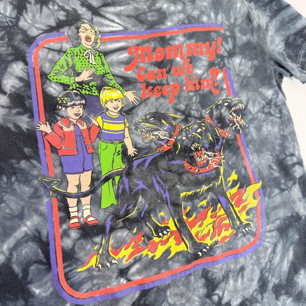 Mommy Can We Keep Him Shirt Mens Medium Gray Tie Dye Cerberus Graphic Horror - Picture 2 of 7